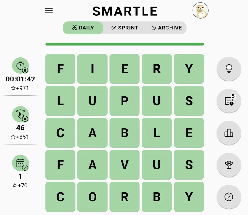 Solved daily puzzle starting with CABLE