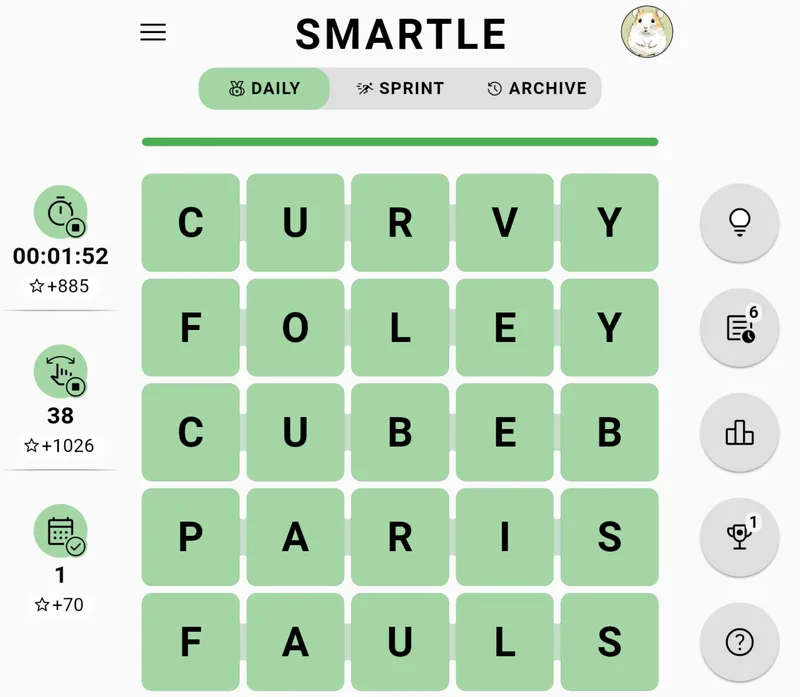 Solved daily puzzle starting with PARIS