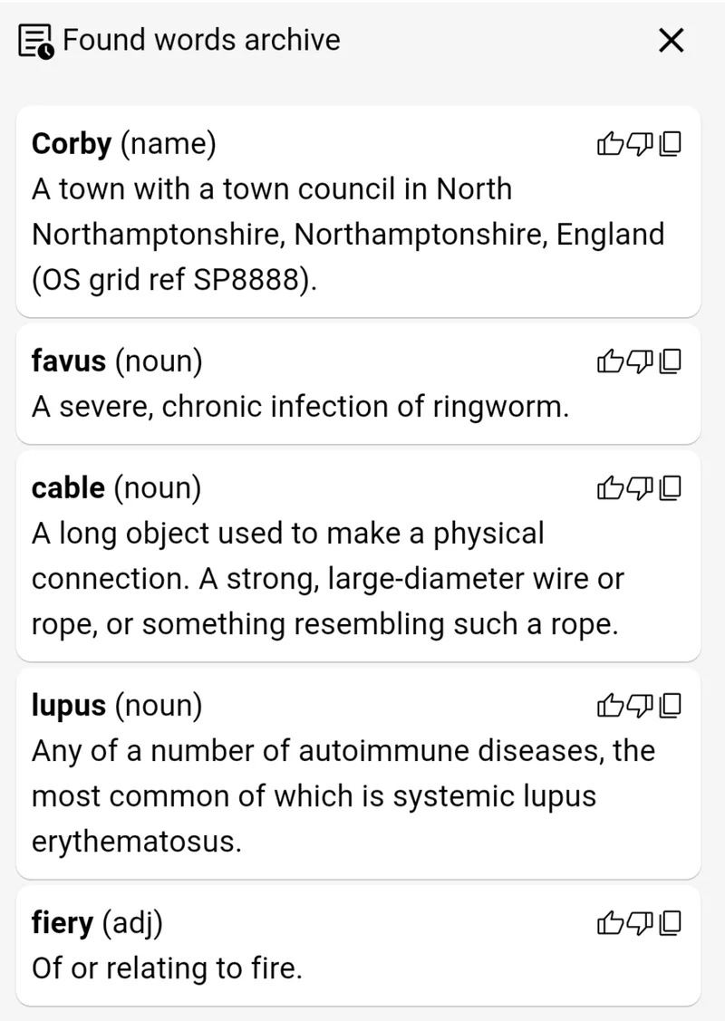 Words found in the CABLE playthrough